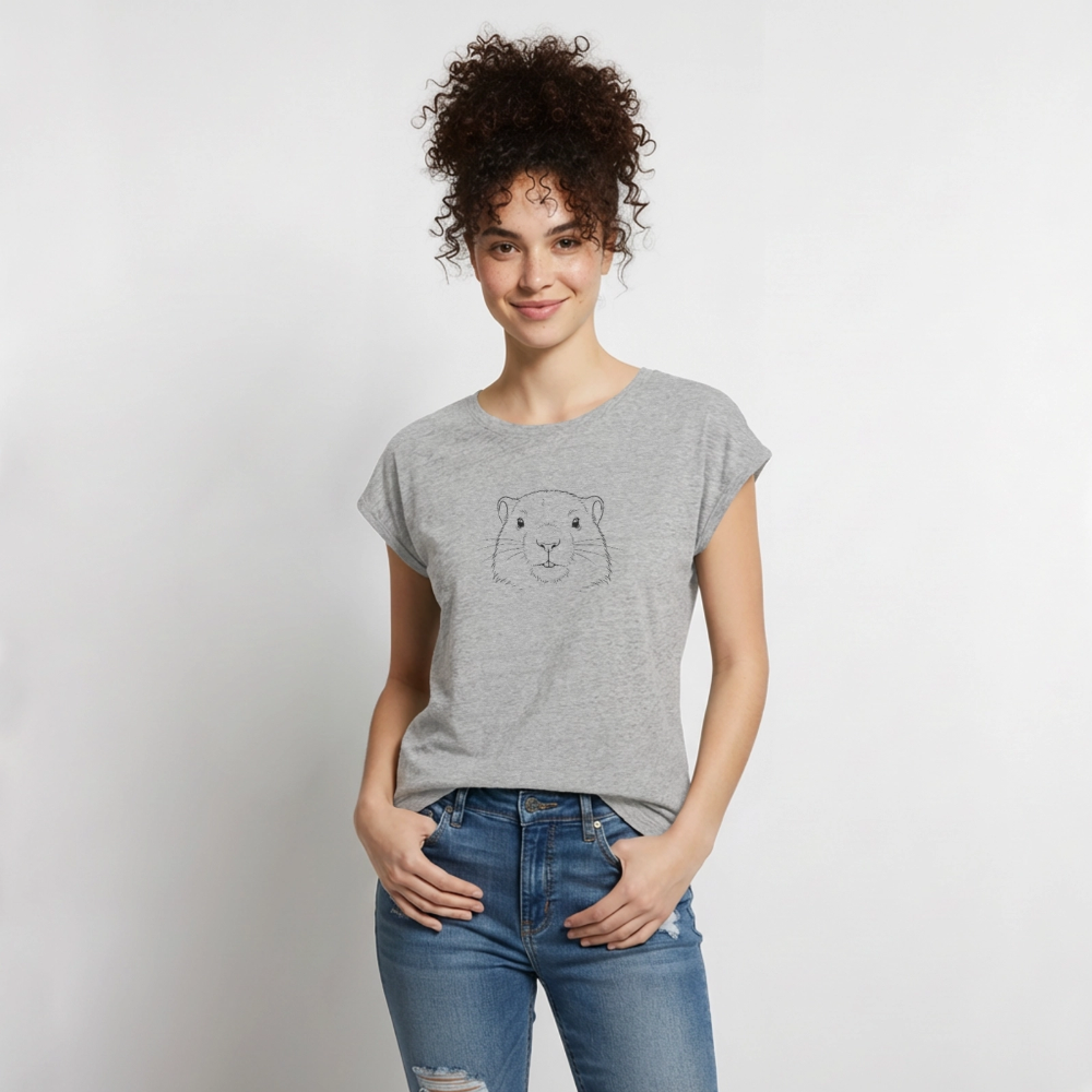 Fineline - Frauen T-Shirt mit gerollten Ärmeln - Grau meliert